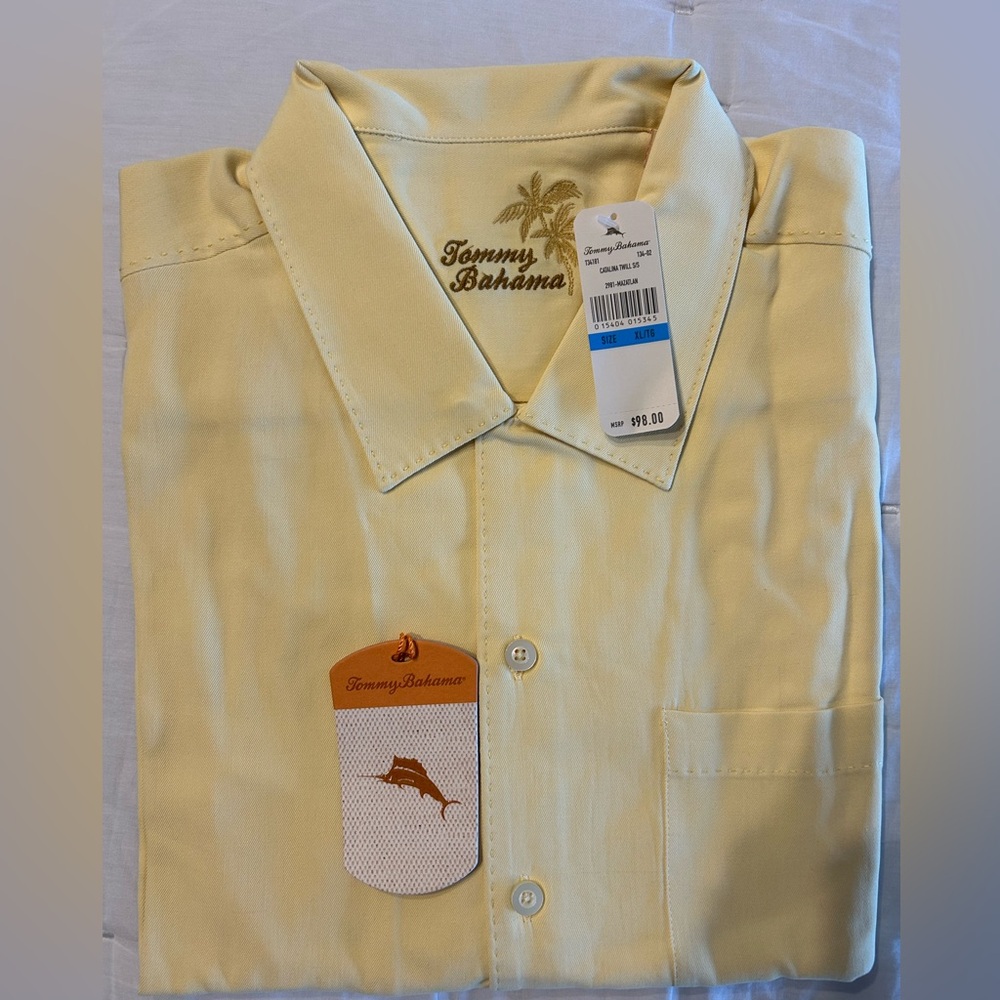 Tommy Bahama Men's Light Yellow Silk Shirt
